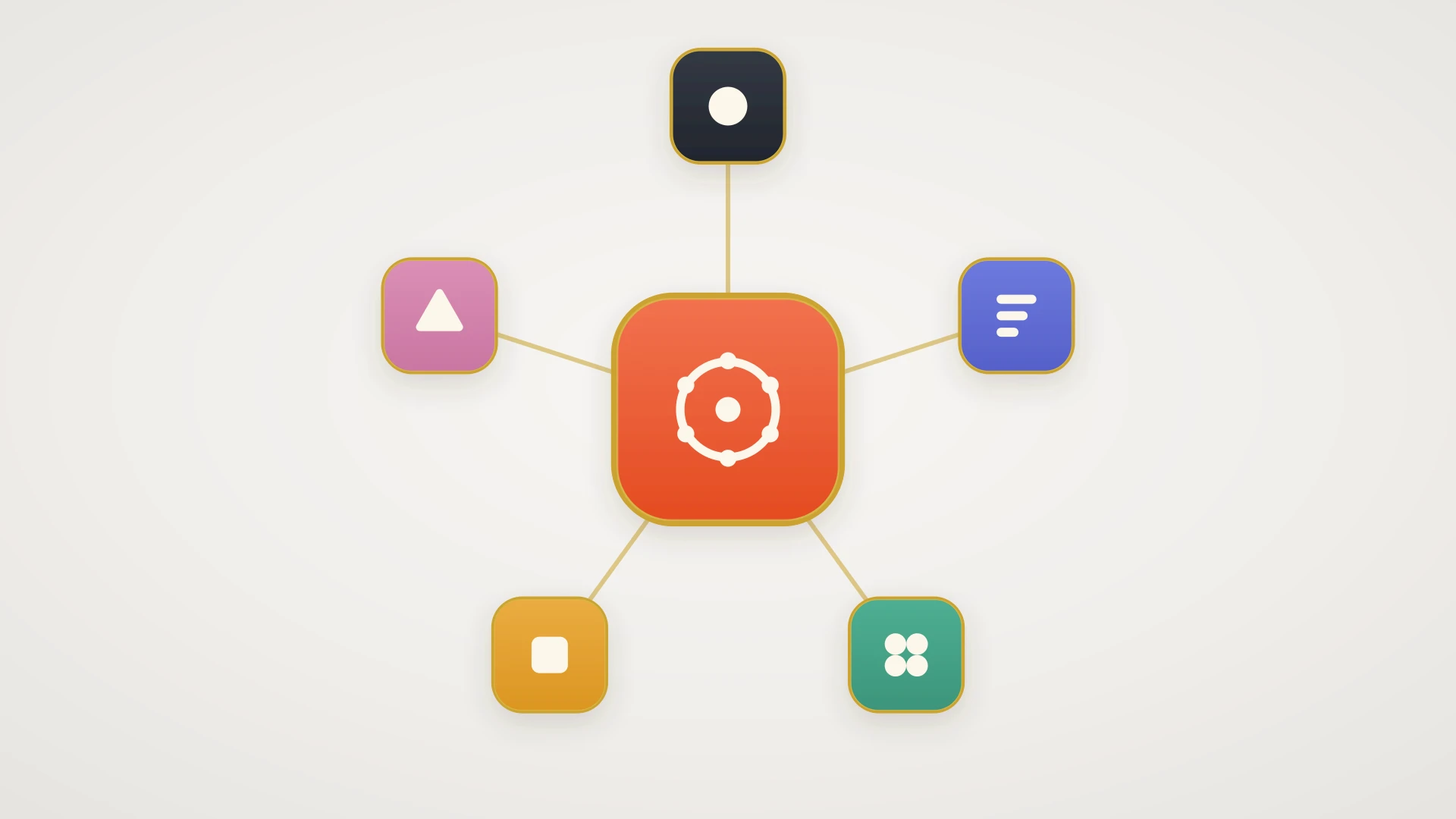 A central HubSpot hub tile connected by lines to surrounding app tiles, illustrating HubSpot integrated with the rest of a company's software stack