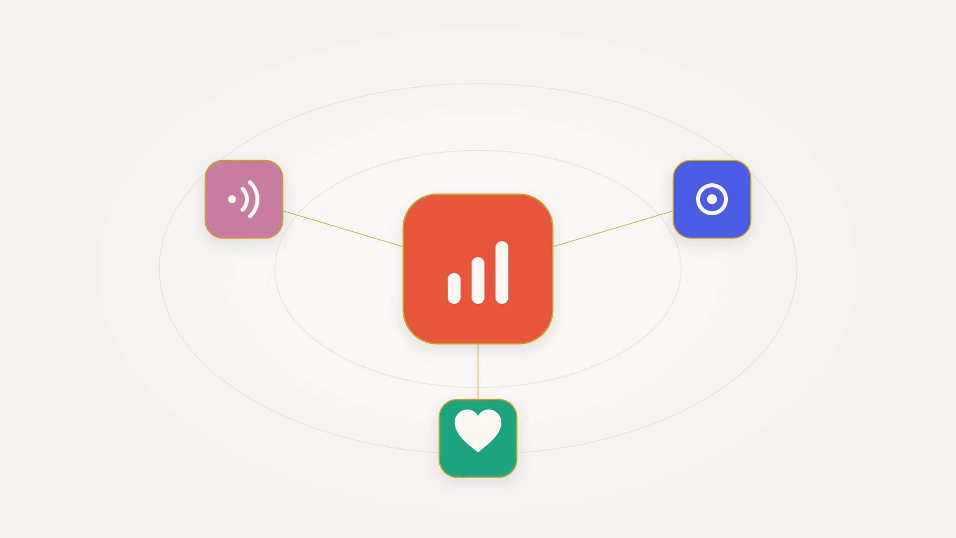 A central revenue tile connected by lines to marketing, sales, and customer success tiles, illustrating RevOps unifying the three revenue functions under one operation