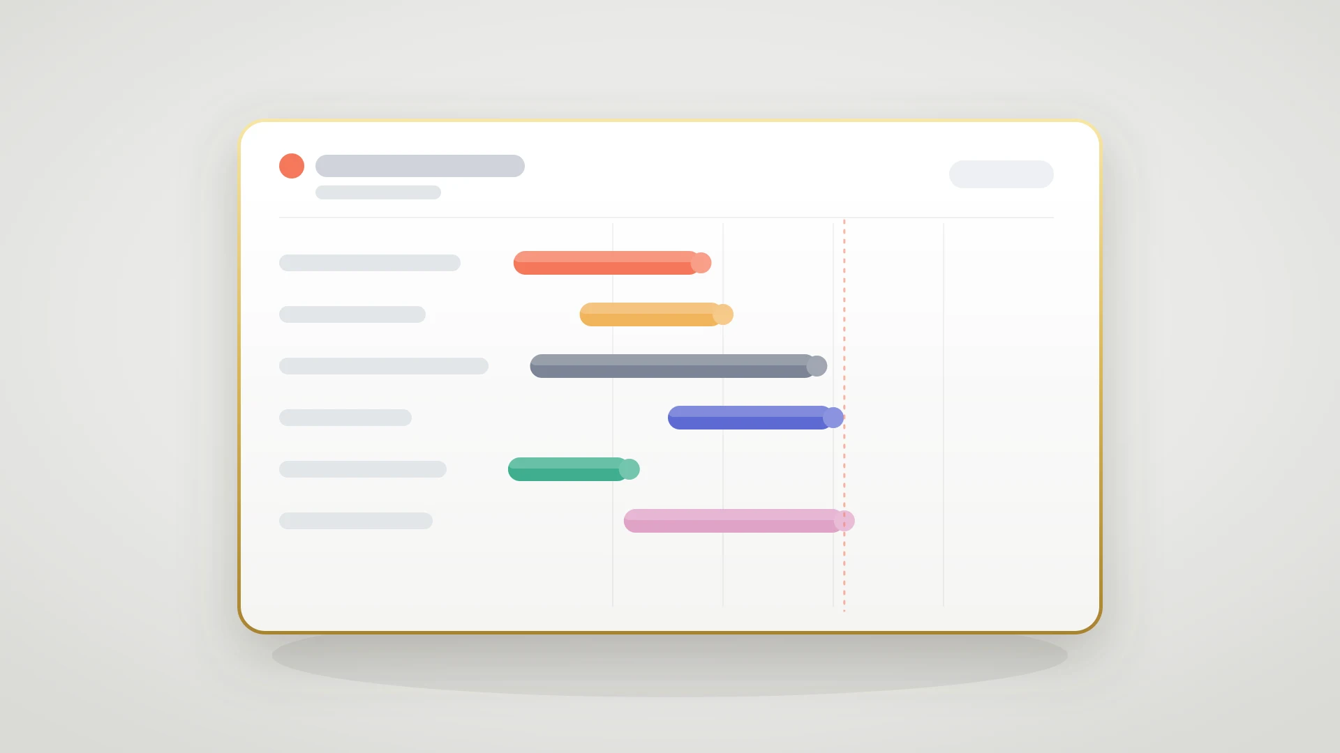 A HubSpot project timeline shown as a Gantt chart with task bars across a schedule, illustrating native project management in the CRM