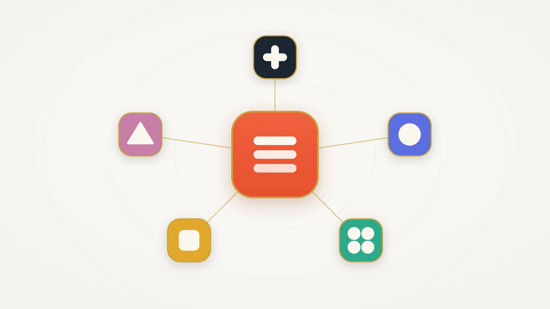 A central integration platform tile connected by lines to surrounding app tiles, illustrating an iPaaS sitting in the middle of a company's software stack